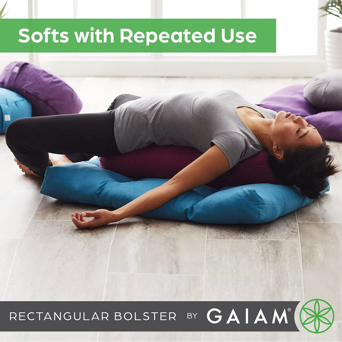 Gaiam Yoga Bolster Pillow Supportive Cushion for Restorative Yoga | Teal - view 8