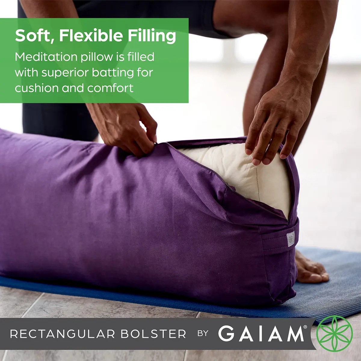 Gaiam Yoga Bolster Pillow Supportive Cushion for Restorative Yoga | Teal - view 2