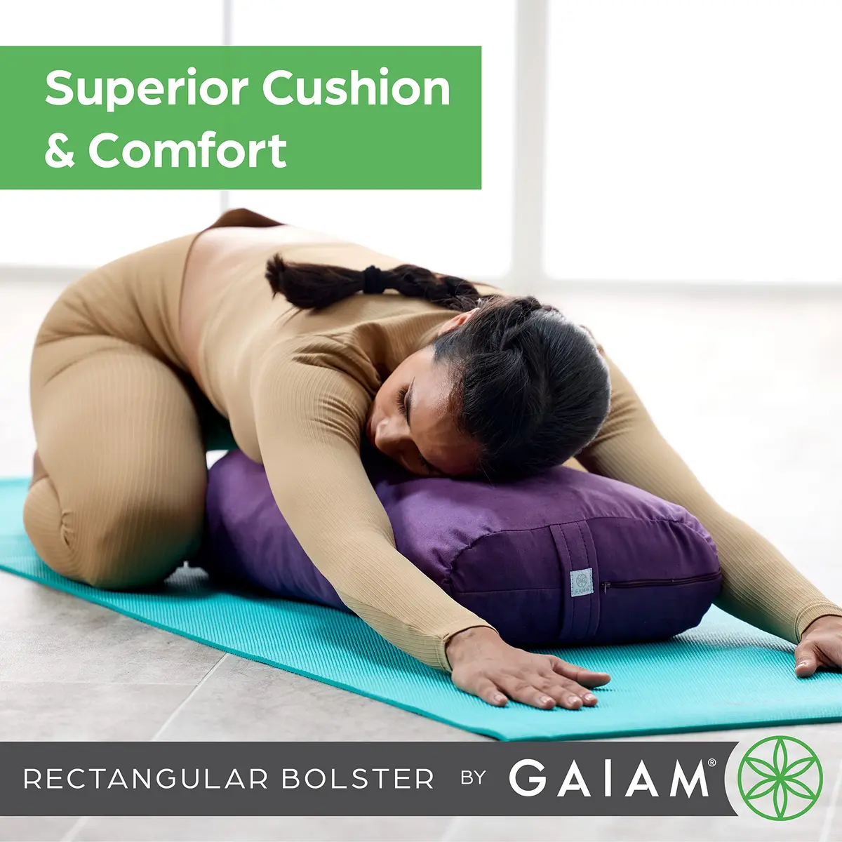 Gaiam Yoga Bolster Pillow Supportive Cushion for Restorative Yoga | Teal - view 3