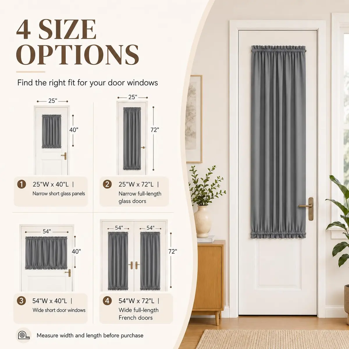 Aquazolax Grey Curtains for Door Window 54W x 40L | Elegant Privacy & Light Control - view 7