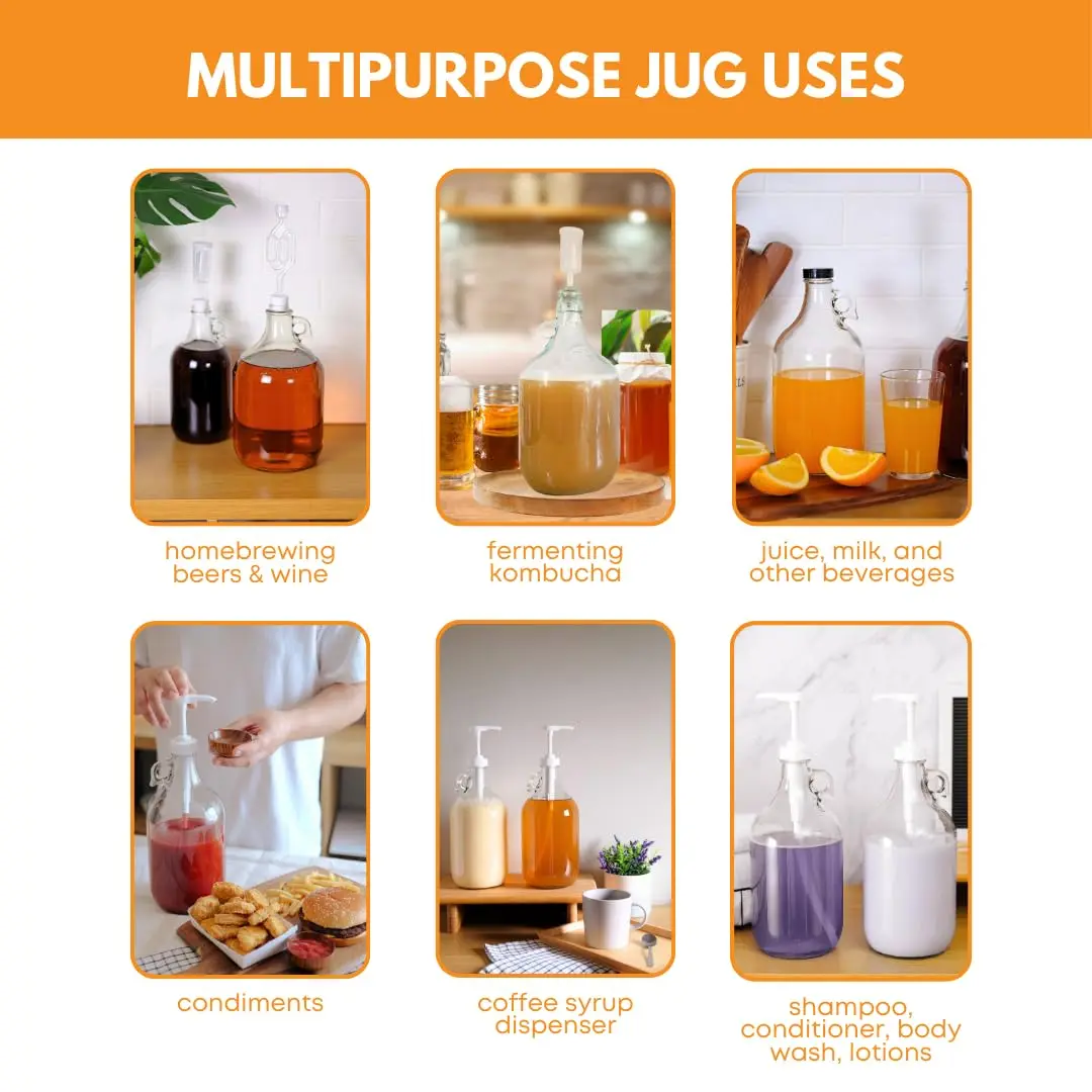 FastRack 1 Gallon Glass Jug | 4 Pack with Polyseal Caps | Laundry & Kitchen Storage - view 3
