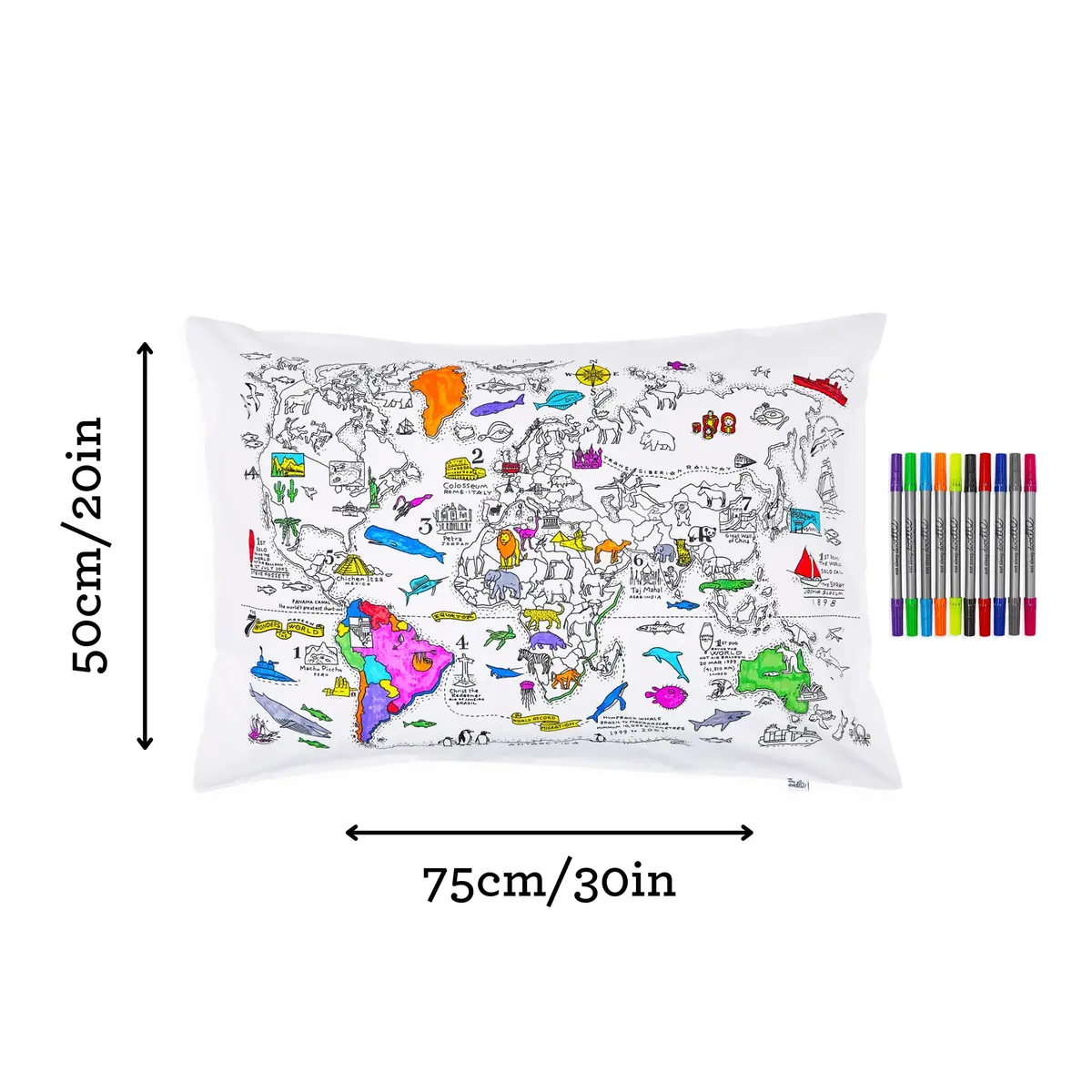 eatsleepdoodle Cotton World Map Coloring Pillowcase, 10pk | Washable Markers for Kids' Art & Sleep - view 9