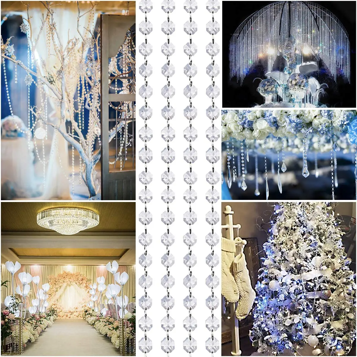 KinHom Crystal Acrylic Gems Bead Garland Strands 4.88 m (16 ft) | Elegant Decor for Parties & Home - view 7