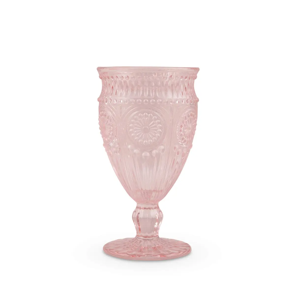 Weddingstar Vintage Inspired Pressed Glass Goblet, Blush Pink, 10 fluid ounces | Elegant vintage glassware for special occasions - main product image