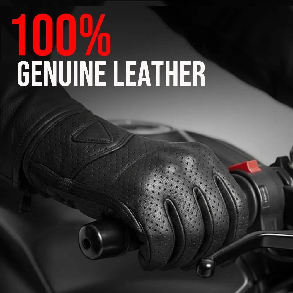 Jackets 4 Bikes Perforated Black Leather Motorcycle Gloves Small | Premium Aniline Goat Leather with Gel Palm Grip - view 6