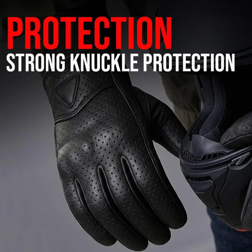 Jackets 4 Bikes Perforated Black Leather Motorcycle Gloves Small | Premium Aniline Goat Leather with Gel Palm Grip - view 7