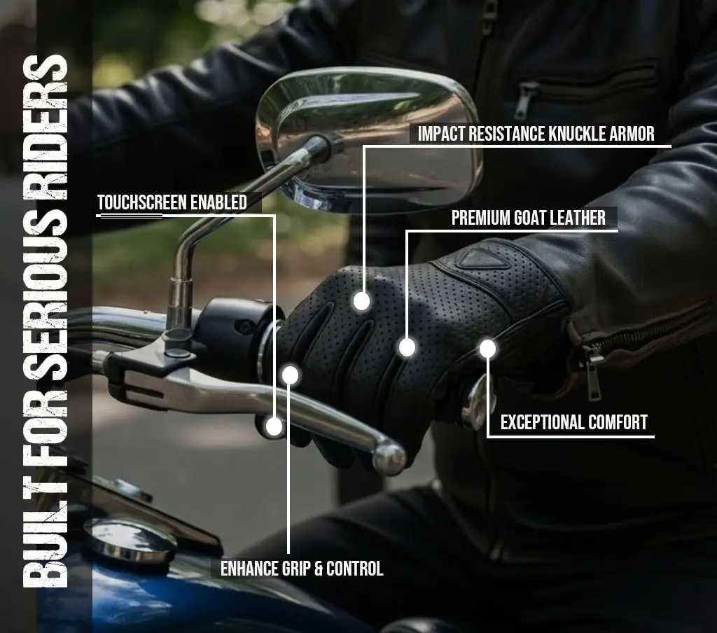 Jackets 4 Bikes Perforated Black Leather Motorcycle Gloves Small | Premium Aniline Goat Leather with Gel Palm Grip - view 4