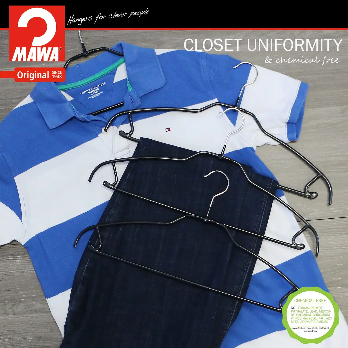 MAWA Silhouette Ultra-Thin Series Clothes Hanger 16.25" Black | Space Saving, Non-Slip, Pant & Skirt Hooks - view 6