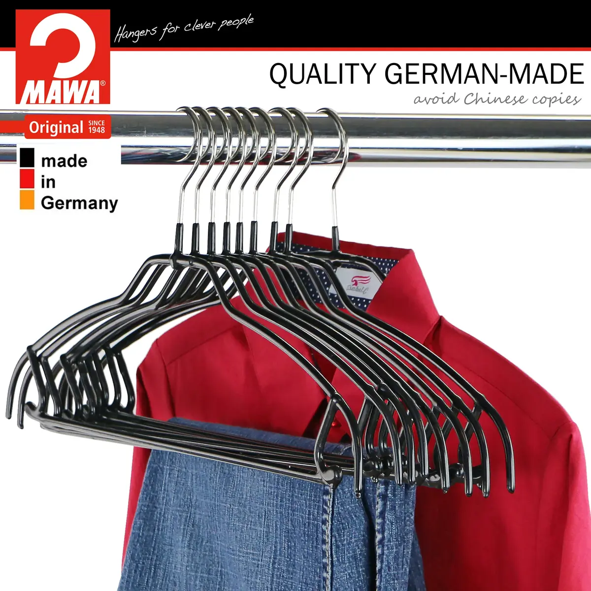 MAWA Silhouette Ultra-Thin Series Clothes Hanger 16.25" Black | Space Saving, Non-Slip, Pant & Skirt Hooks - view 4