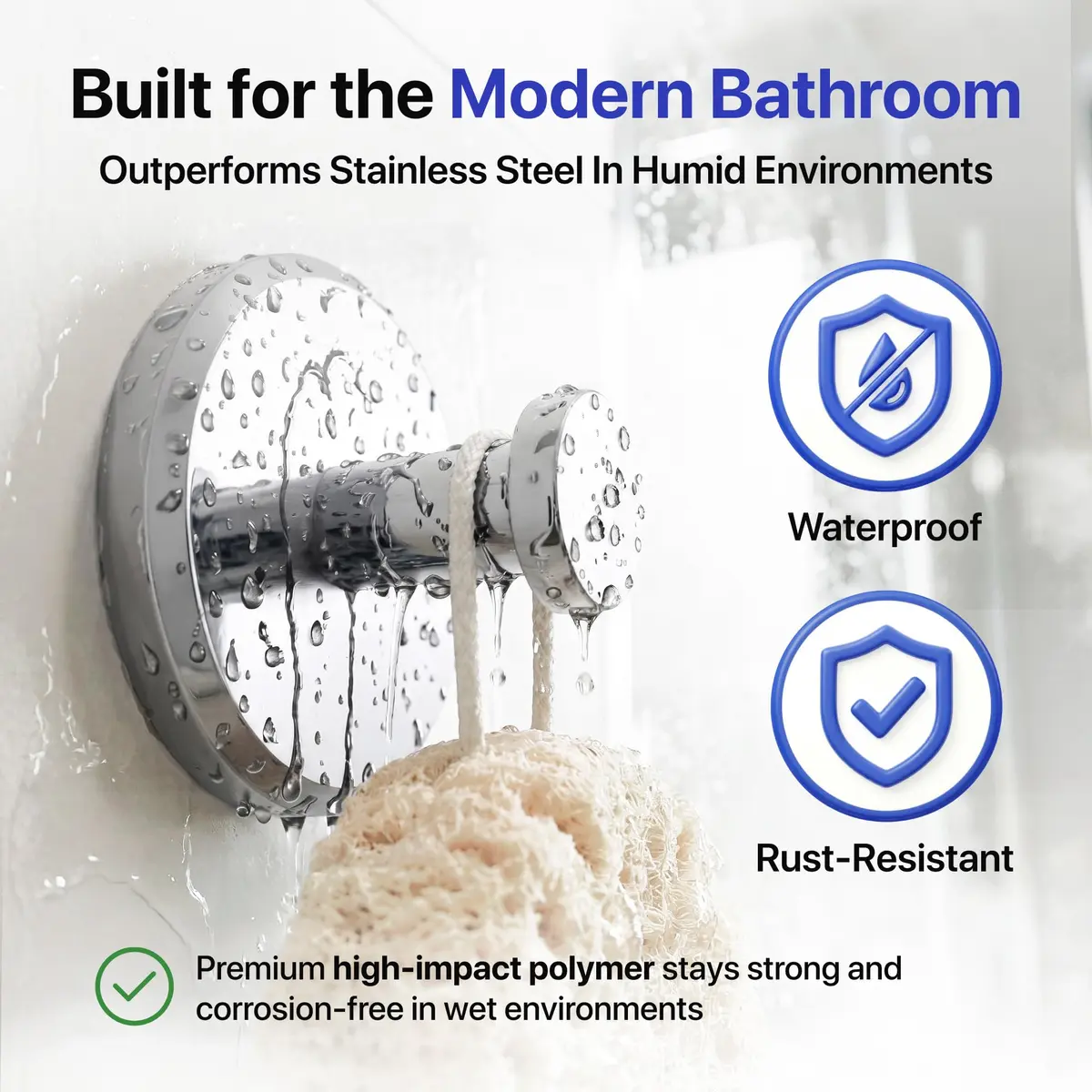 HOME SO Suction Cup Hooks for Shower & Bathroom Towel Holder 2-Pack Chrome | Strong Hold, No Drilling, Waterproof & Rustproof - view 3