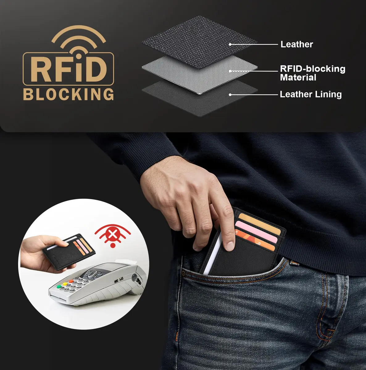 Travelambo Slim Wallet Front Pocket Minimalist Leather RFID Blocking Medium Size | Compact & Secure - view 5
