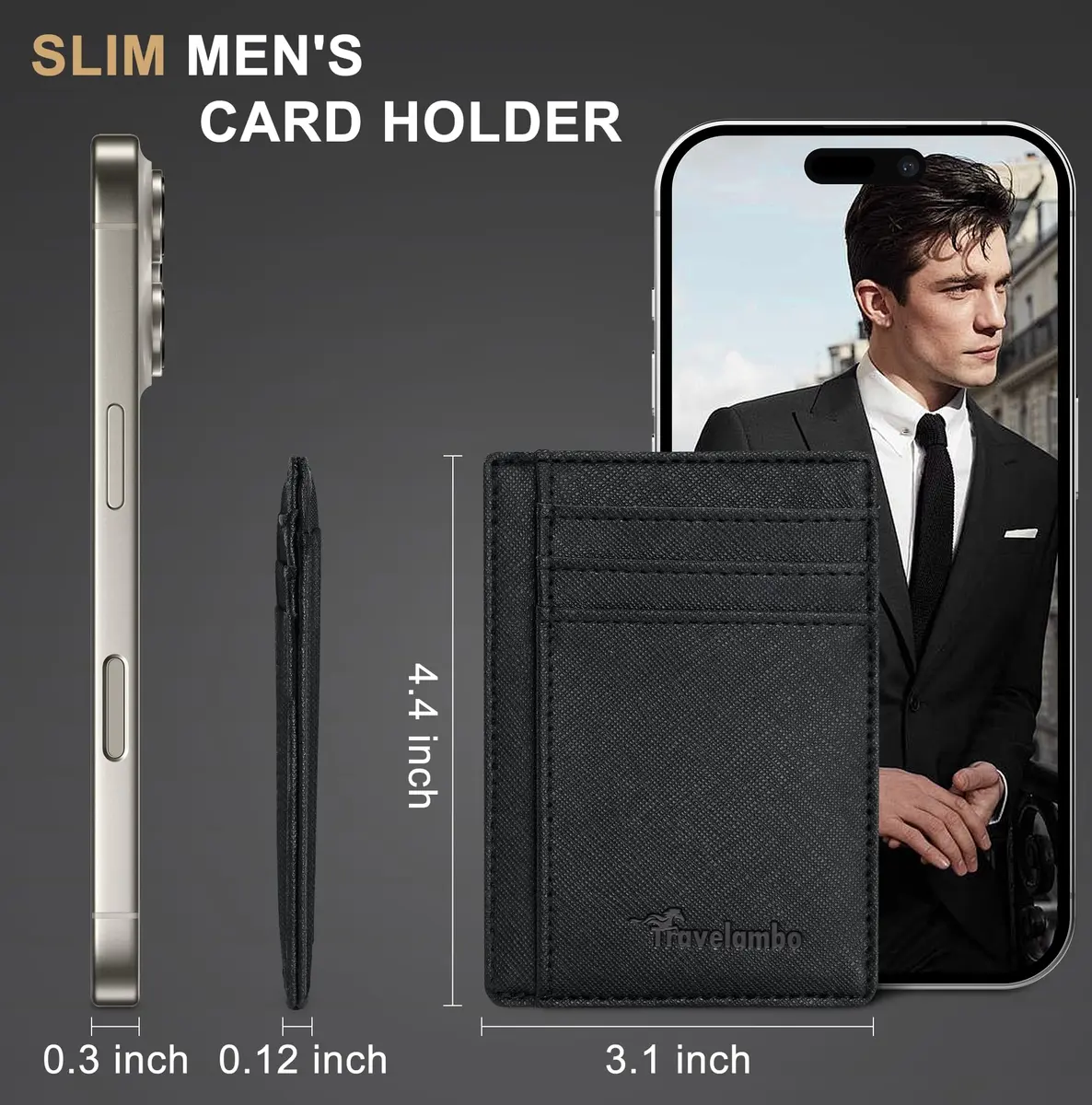 Travelambo Slim Wallet Front Pocket Minimalist Leather RFID Blocking Medium Size | Compact & Secure - view 6