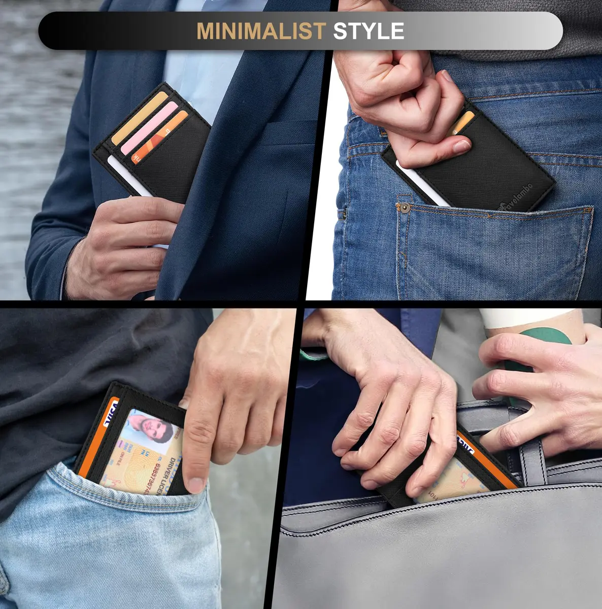 Travelambo Slim Wallet Front Pocket Minimalist Leather RFID Blocking Medium Size | Compact & Secure - view 8