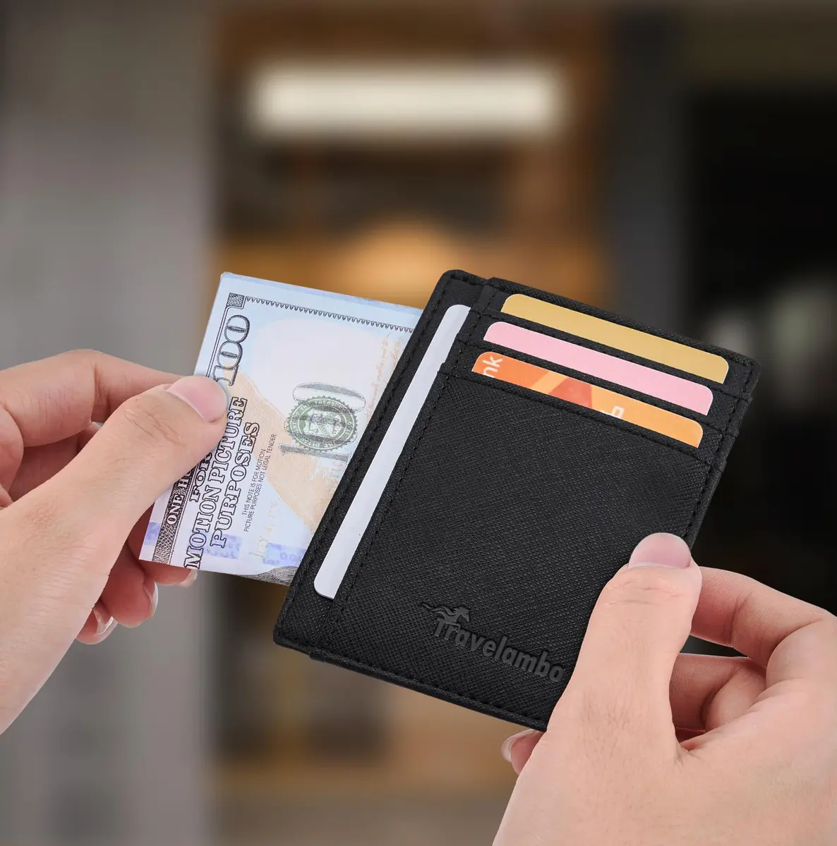 Travelambo Slim Wallet Front Pocket Minimalist Leather RFID Blocking Medium Size | Compact & Secure - view 3