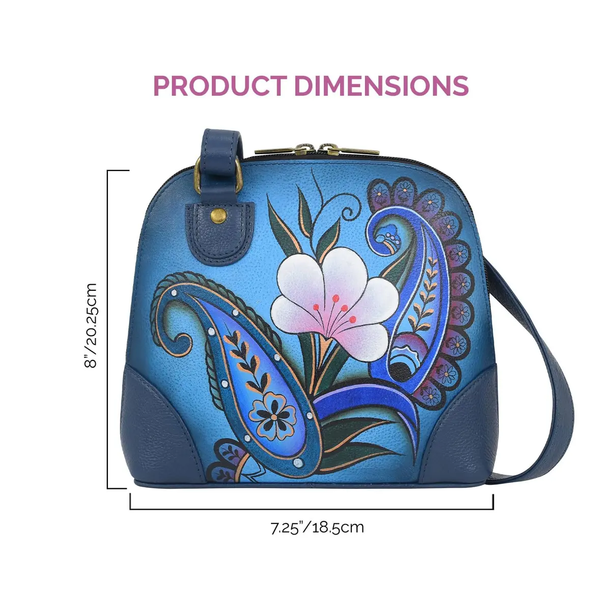 Anna by Anuschka Hand Painted Genuine Leather Small Organizer Bag | Denim Paisley Floral 18.5cm (7.25") - view 7