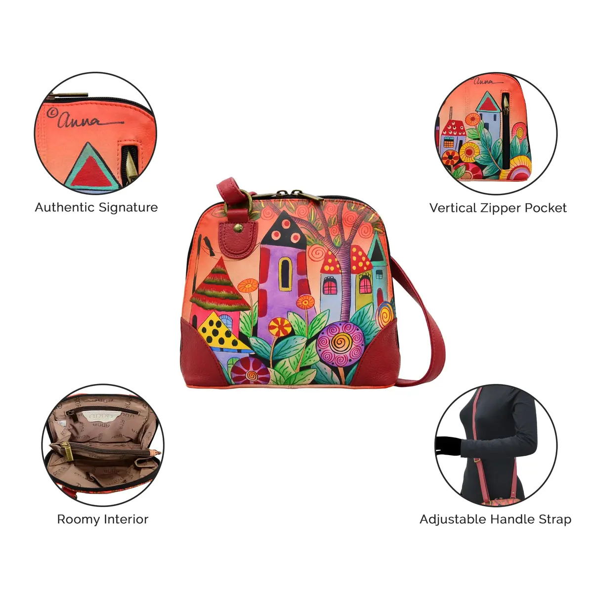 Anna by Anuschka Hand Painted Genuine Leather Small Organizer Bag | Denim Paisley Floral 18.5cm (7.25") - view 8