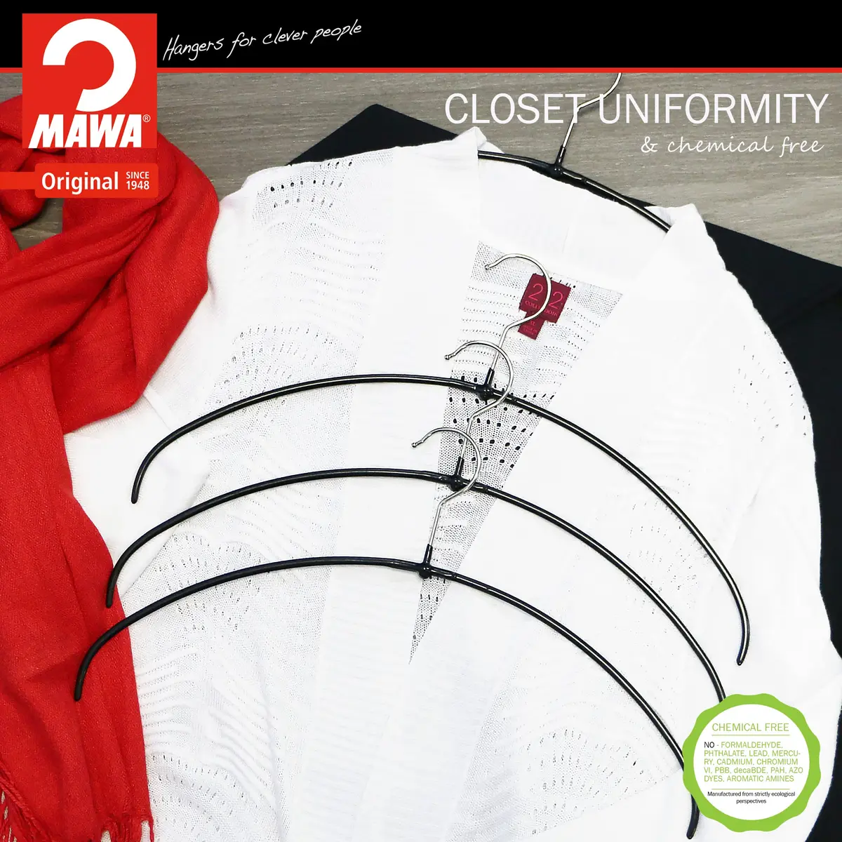 MAWA Clothes Hanger Euro Ultra-Thin Non-Slip Space Saving Set of 4 | Supports Delicate Blouses & Dresses - view 2