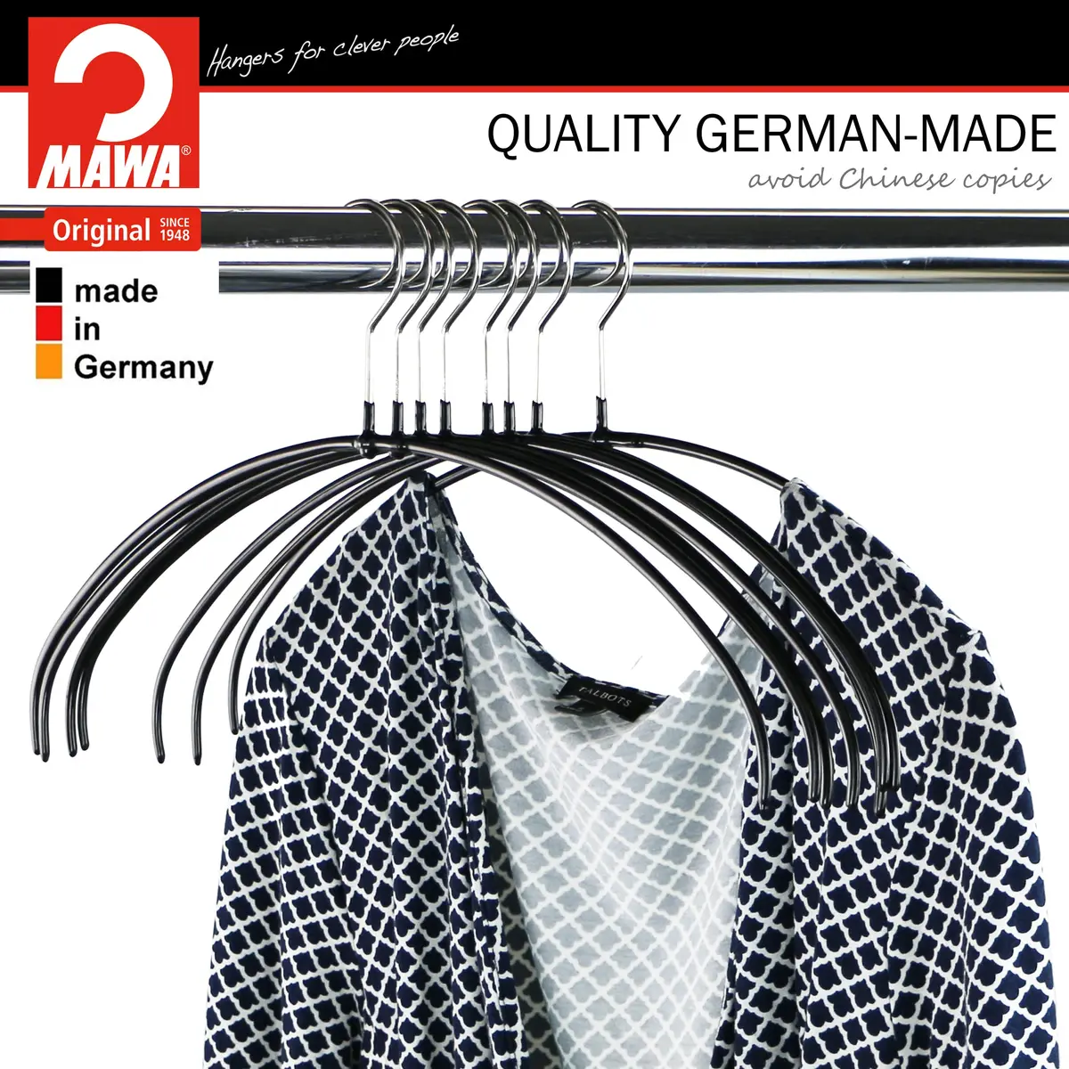 MAWA Clothes Hanger Euro Ultra-Thin Non-Slip Space Saving Set of 4 | Supports Delicate Blouses & Dresses - view 3