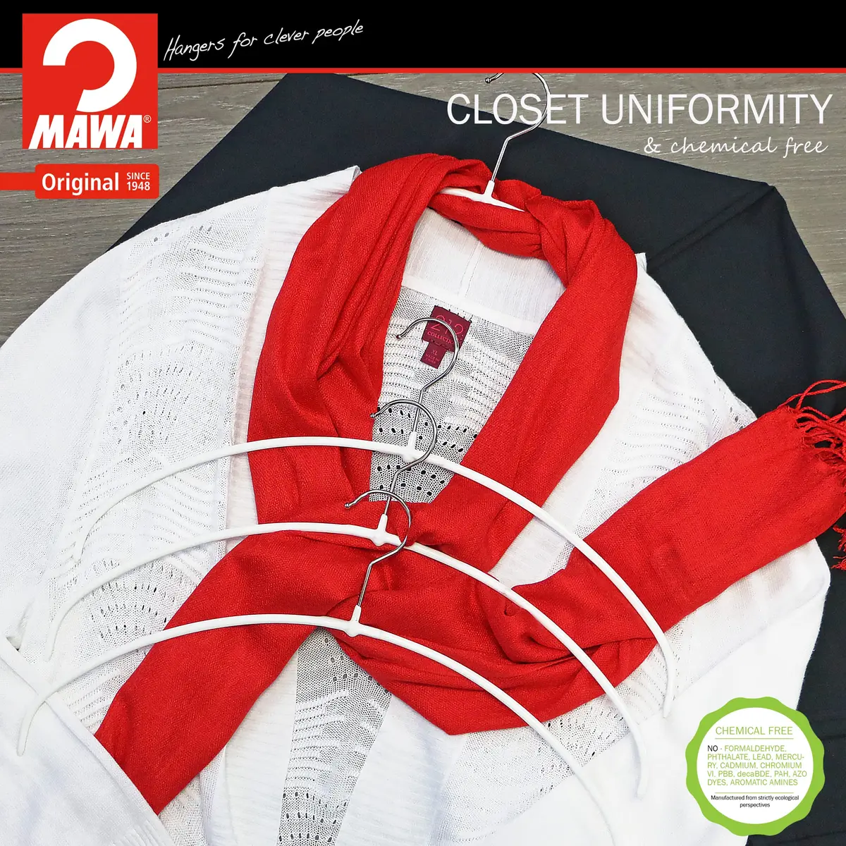 MAWA Clothes Hanger Euro Ultra-Thin Non-Slip Space Saving White | Supports 8 lbs, Maximize Closet Space - view 5