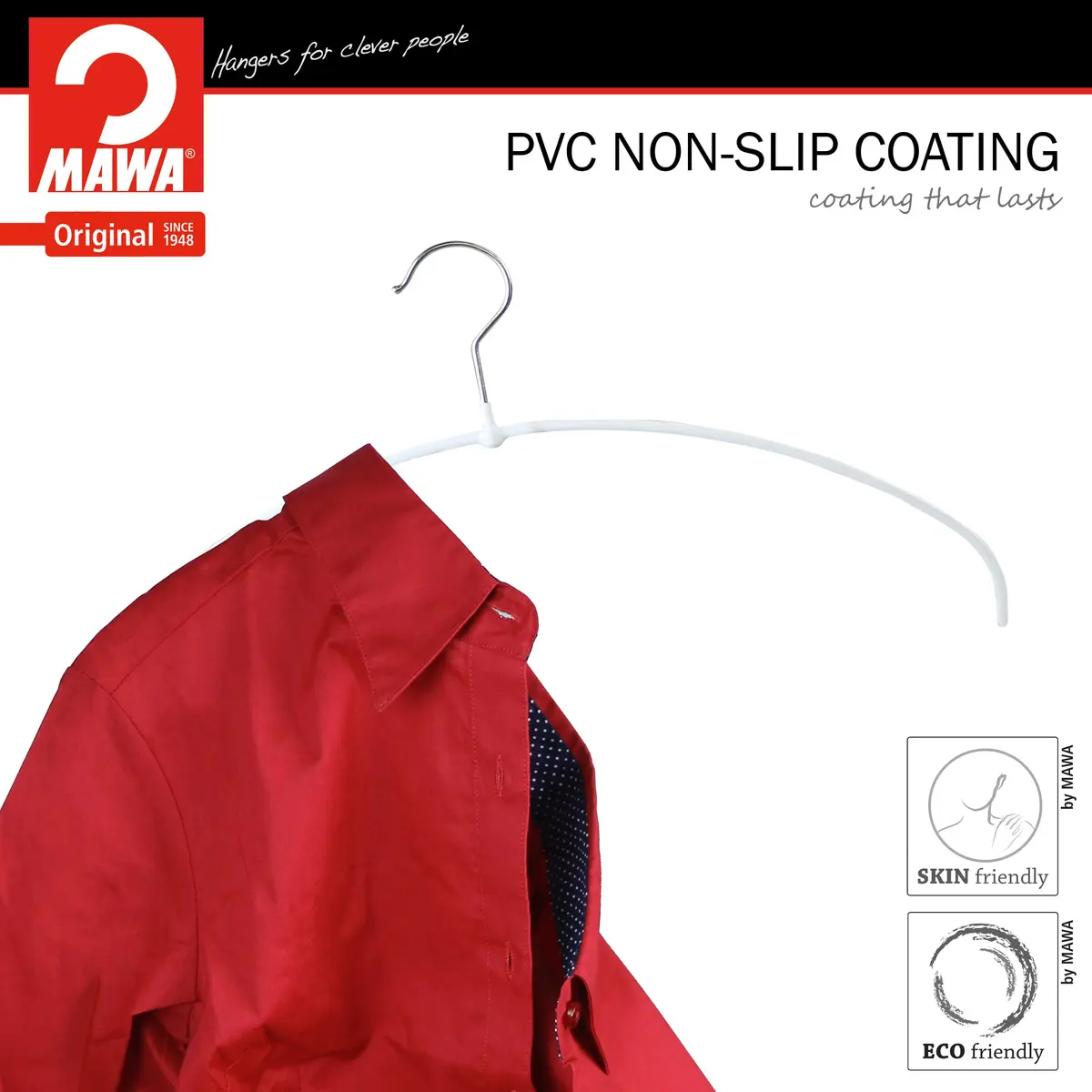 MAWA Clothes Hanger Euro Ultra-Thin Non-Slip Space Saving White | Supports 8 lbs, Maximize Closet Space - view 2