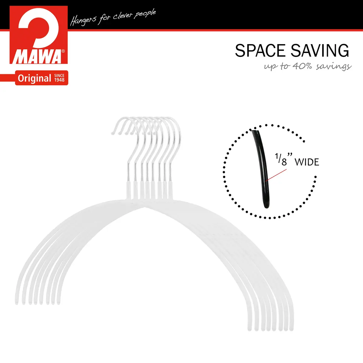 MAWA Clothes Hanger Euro Ultra-Thin Non-Slip Space Saving White | Supports 8 lbs, Maximize Closet Space - view 3