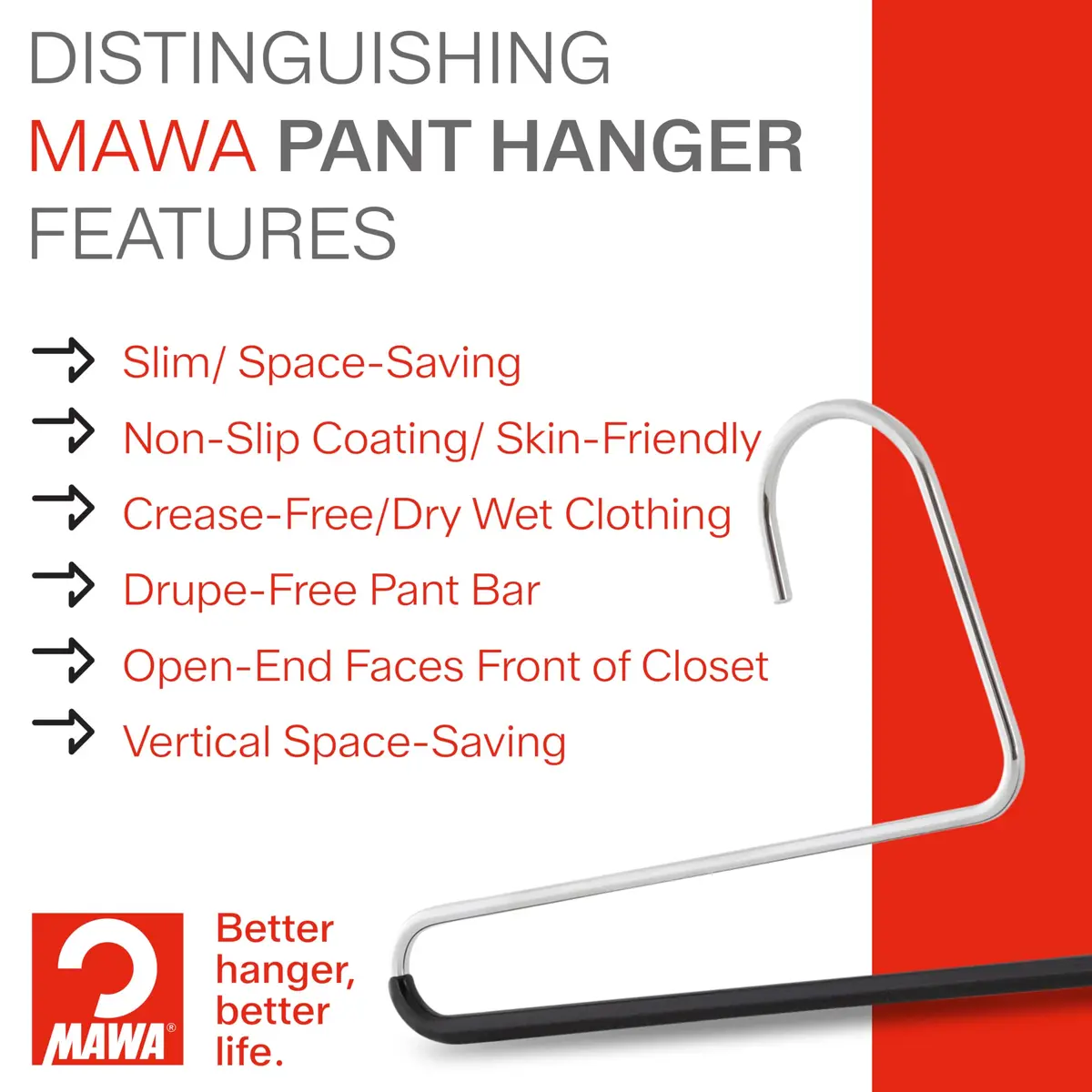 MAWA Reverse Hook Trouser Hanger Set of 10 | Space-Saving, Non-Slip, German Steel - view 3
