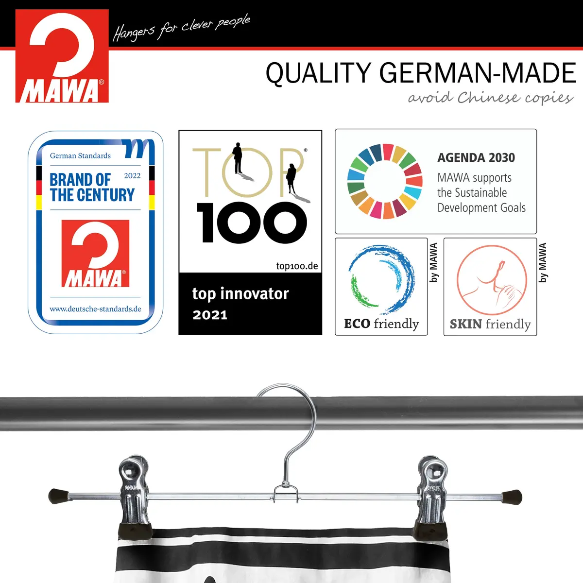 MAWA Clothes Hanger Space-Saving Non-Slip Set of 10 | 12-Inch, Black, for Pants & Skirts - view 5