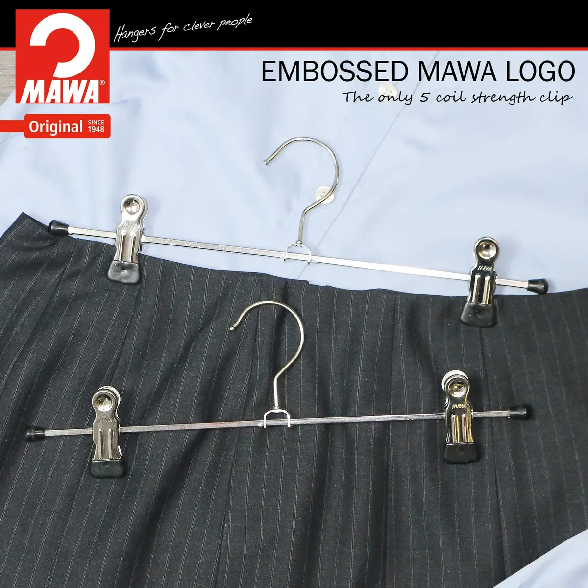 MAWA Clothes Hanger Space-Saving Non-Slip Set of 10 | 12-Inch, Black, for Pants & Skirts - view 3