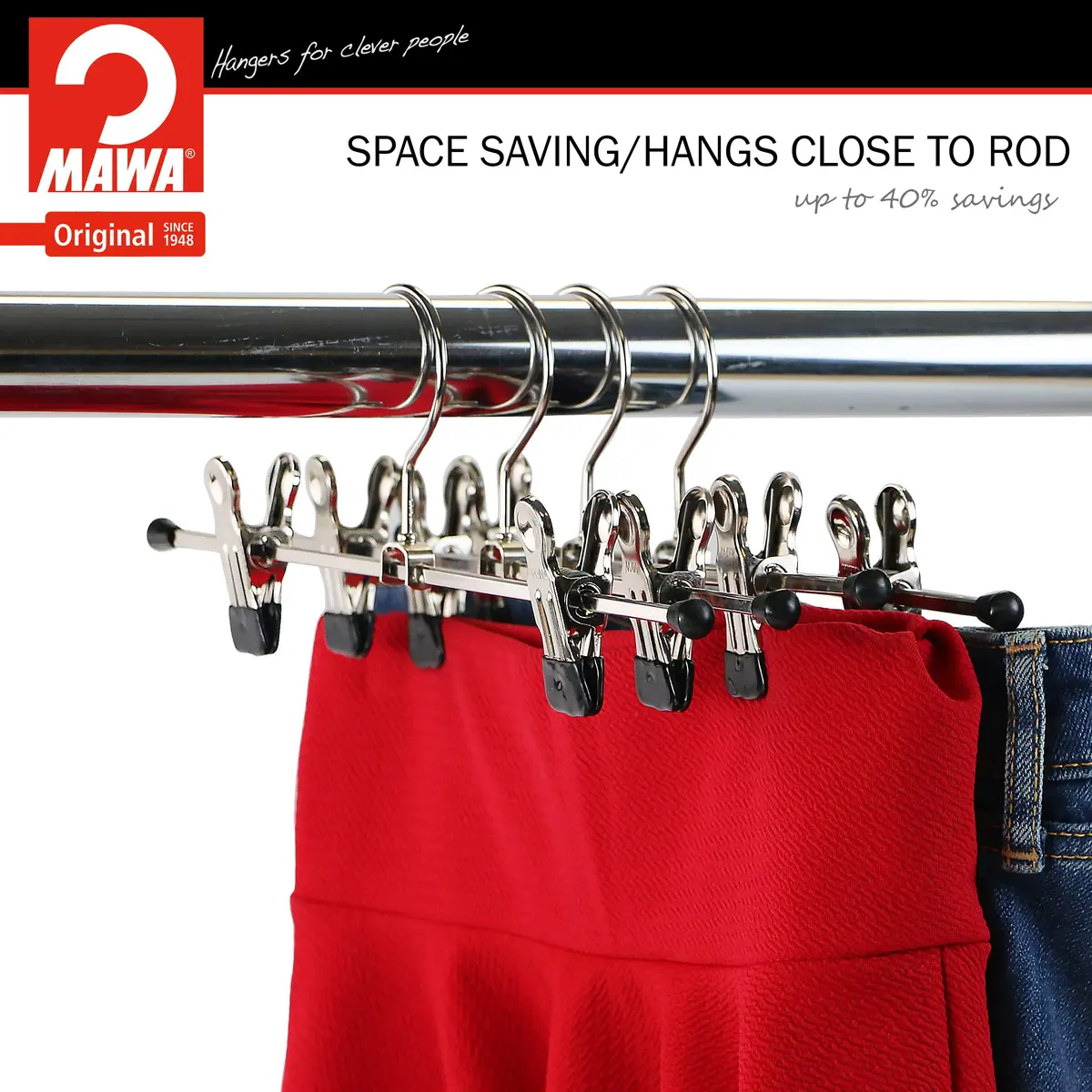 MAWA Clothes Hanger Space-Saving Non-Slip Set of 10 | 12-Inch, Black, for Pants & Skirts - view 4