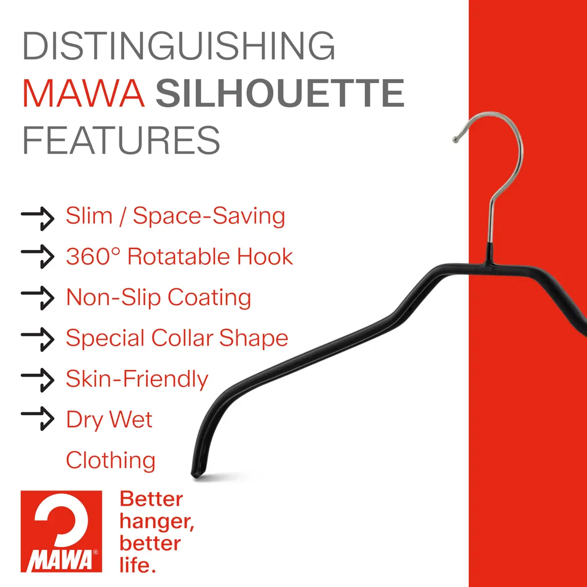 MAWA Silhouette Series Clothes Hanger 10 Pack | Non-Slip Space Saving Support - view 2
