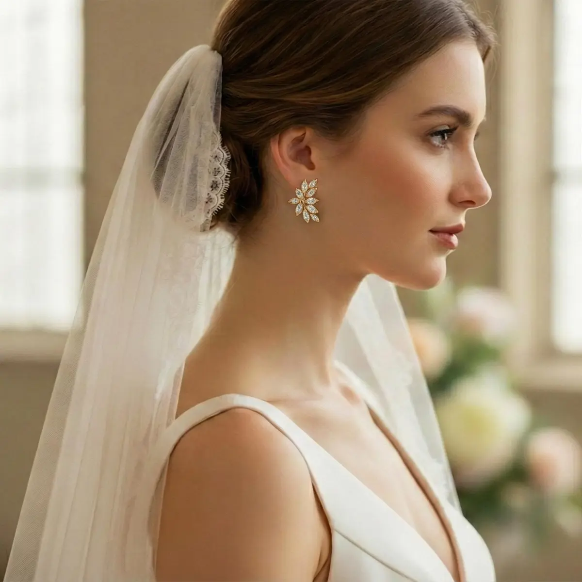 Mariell Clip-On Cubic Zirconia Bridal Earrings, Marquise Shape CZ Curved Clusters, Women Earrings for Wedding, Bridesmaids, Homecoming, Mother of the Bride | Elegant CZ Bridal Clip-Ons - view 2