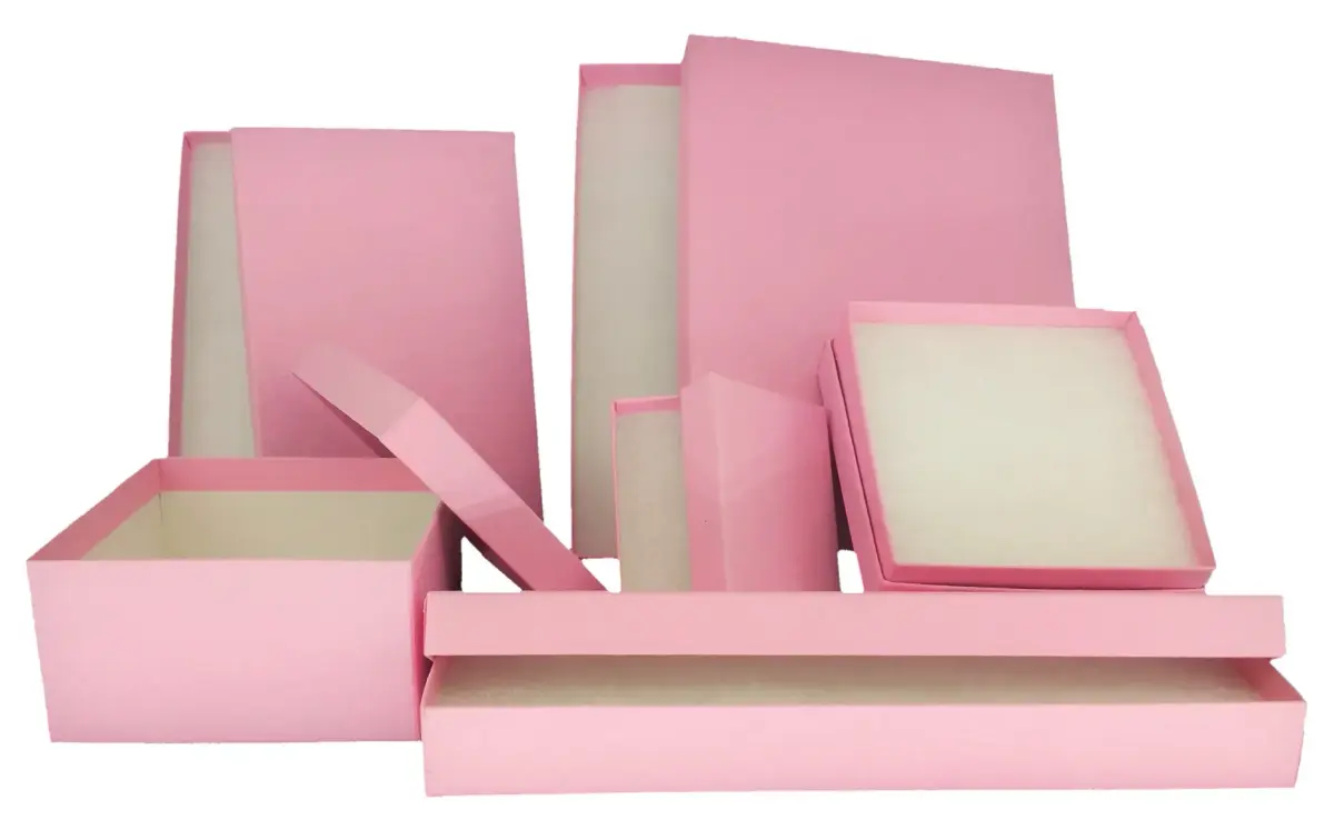 888 Display Light Pink Kraft Jewelry Boxes | Pack of 15, 3.5" x 3.5" x 0.875" (8.9cm x 8.9cm x 2.2cm) with Cotton Fill - view 2