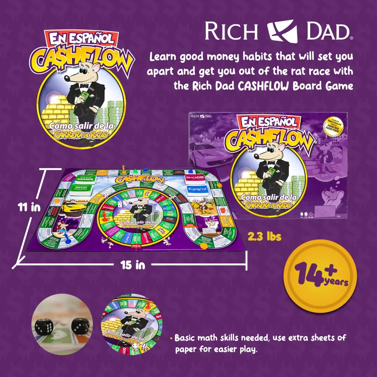 Rich Dad Cashflow Spanish Financial Education Board Game 1.96 kg (3 lb) | Educational Game for Ages 14+ - view 3