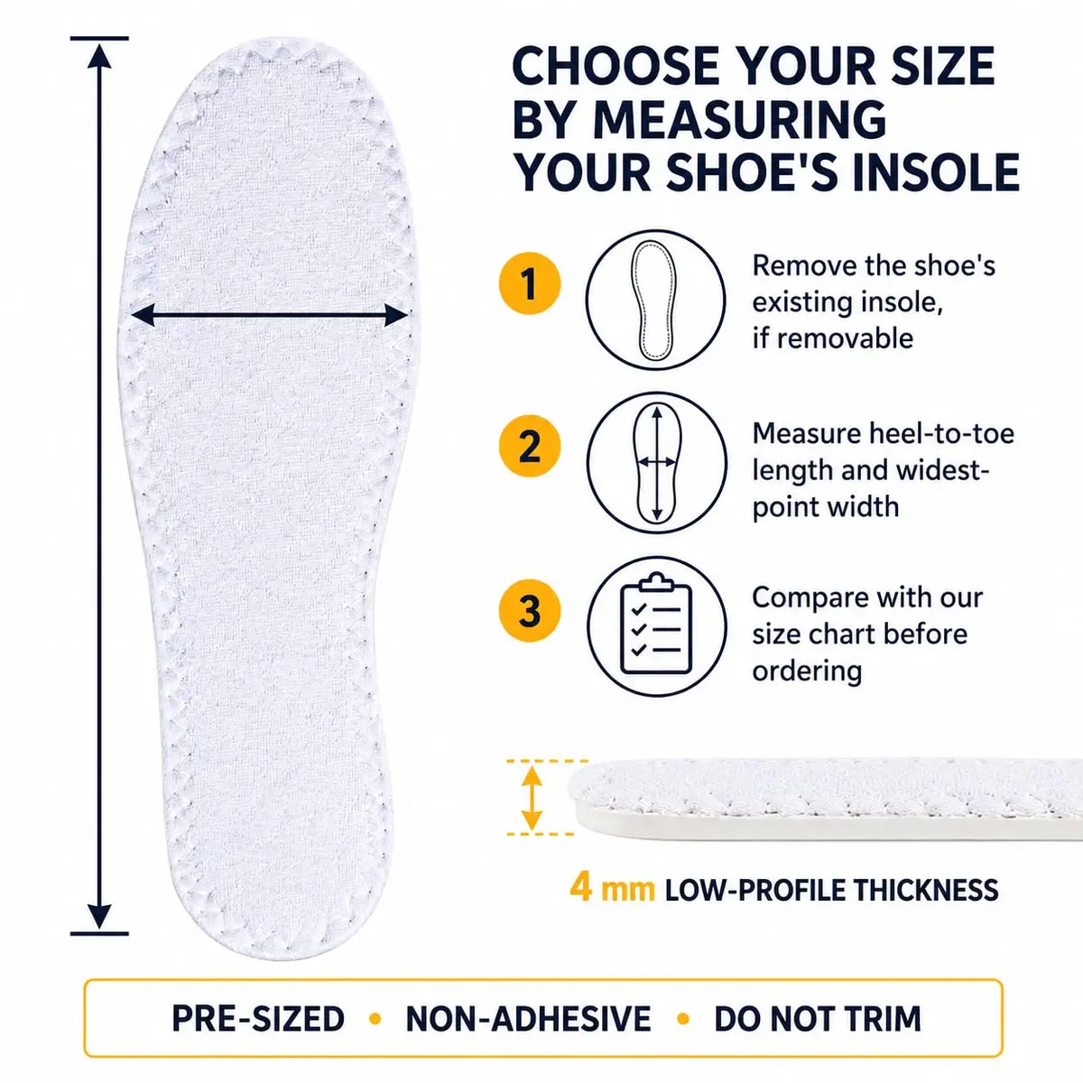 Happystep Women Size 10 Shoe Inserts & Liners | Moisture-Wicking Cotton Terry, Reusable & Washable - view 2