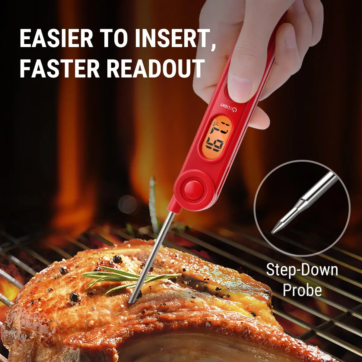 TempPro TP03B Digital Meat Thermometer with Backlight | Instant Read Cooking Thermometer for Grill, Smoker, BBQ, Oil, Candy, Bread, Coffee (156g / 5.5oz) - view 4