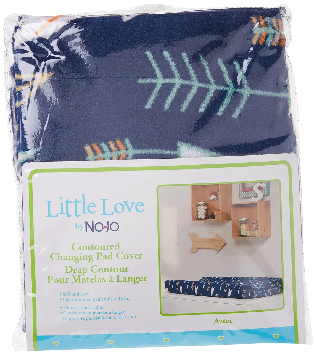 NoJo Aztec Changing Pad Cover | Ultra-Soft Velboa Fabric, 32x16x4 Inch, Navy Arrow Design - view 5