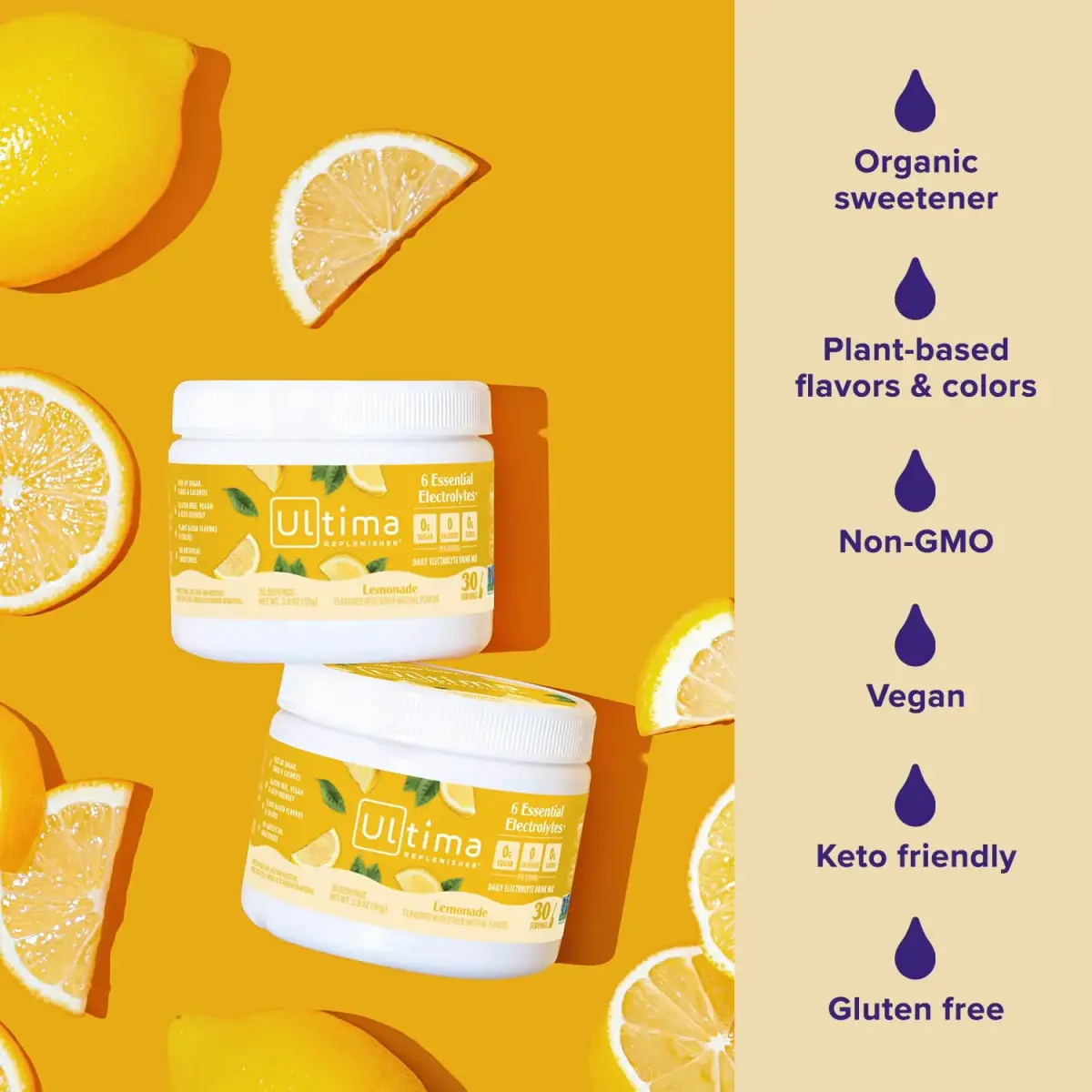 Ultima Replenisher Lemonade Electrolytes Powder 3.7 oz (105 g) | Zero Sugar Hydration - view 5