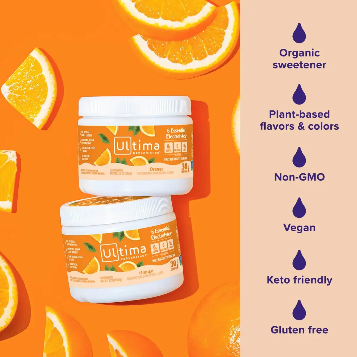 Ultima Replenisher Orange Electrolytes Powder 3.6 oz (102 g) | Zero Sugar Hydration with 6 Key Electrolytes - view 5