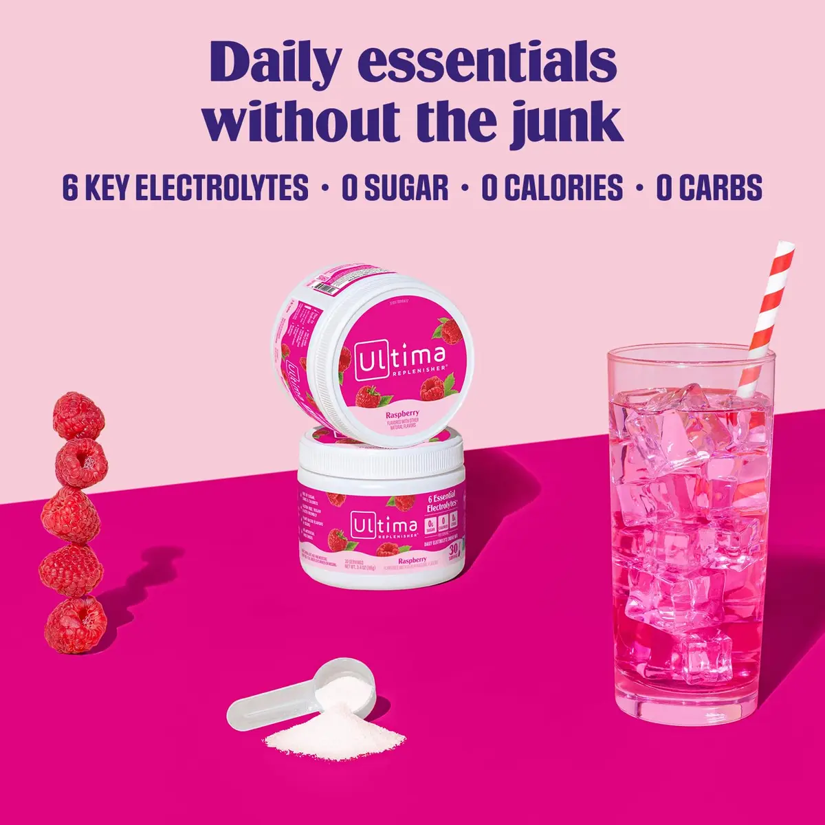 Ultima Replenisher Raspberry Electrolytes Powder 3.2oz (91g) | Hydration with 6 Electrolytes & Minerals - view 2