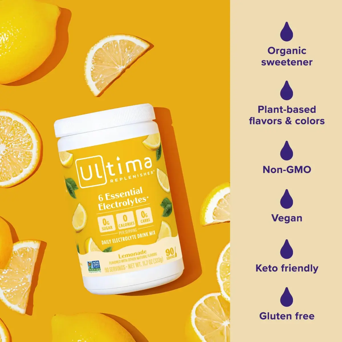 Ultima Replenisher Daily Electrolyte Powder Drink Mix | Lemonade Flavor, 90 Servings (318g/11.1oz) - view 5