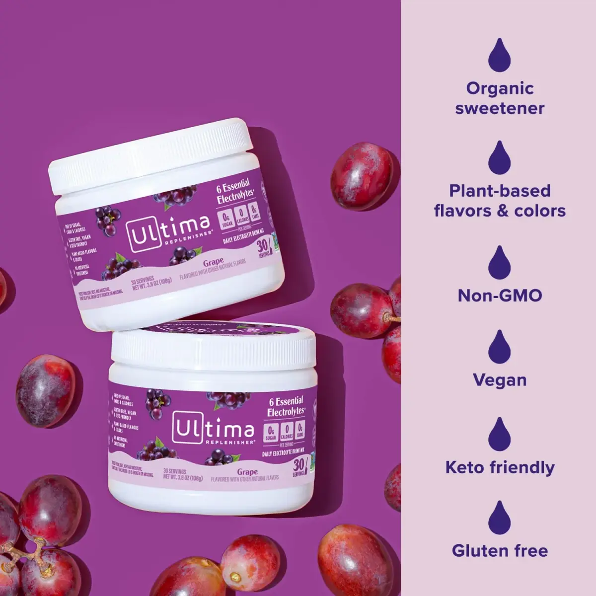 Ultima Replenisher Grape Electrolytes Powder 3.8 oz (108 g) | Zero Sugar Hydration with 6 Key Electrolytes - view 5