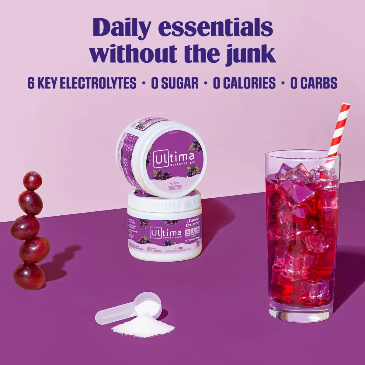 Ultima Replenisher Grape Electrolytes Powder 3.8 oz (108 g) | Zero Sugar Hydration with 6 Key Electrolytes - view 2