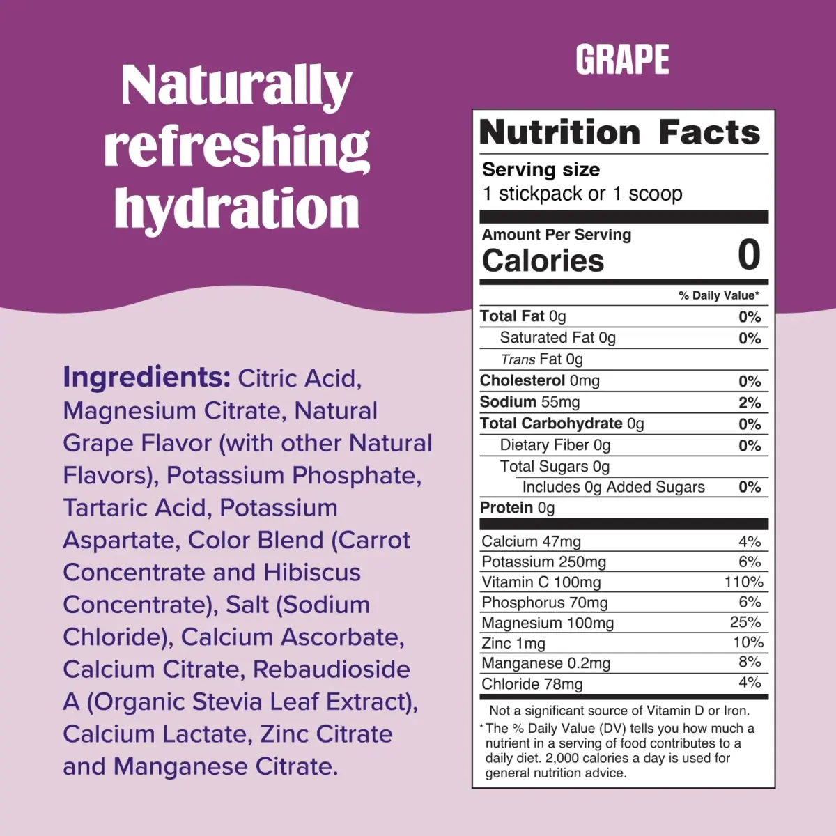 Ultima Replenisher Grape Electrolytes Powder 3.8 oz (108 g) | Zero Sugar Hydration with 6 Key Electrolytes - view 3