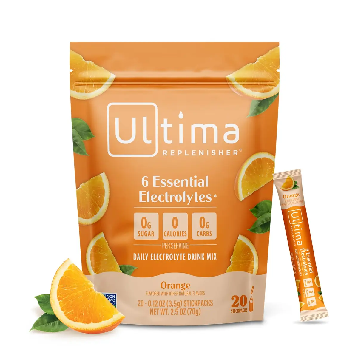 Ultima Replenisher Orange Electrolyte Powder Stickpacks 3.5g (0.12 oz) | 6 Electrolytes + Minerals for Daily Hydration - main product image