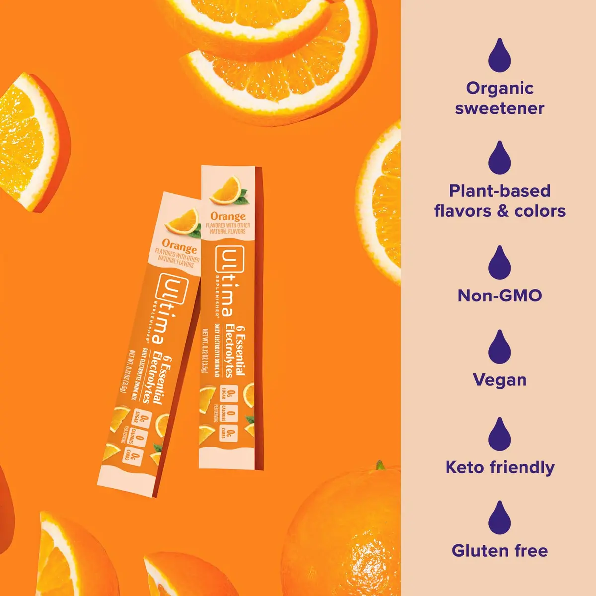 Ultima Replenisher Orange Electrolyte Powder Stickpacks 3.5g (0.12 oz) | 6 Electrolytes + Minerals for Daily Hydration - view 4