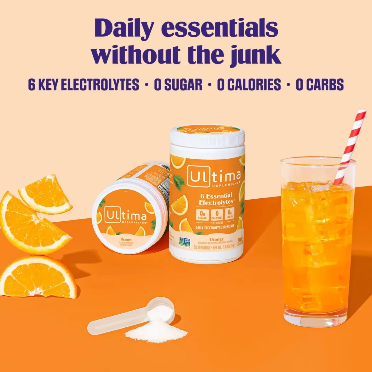 Ultima Replenisher Daily Electrolyte Powder Drink Mix Orange 90 Servings (3.14 oz / 89g) | Zero Sugar Hydration with 6 Electrolytes - view 2