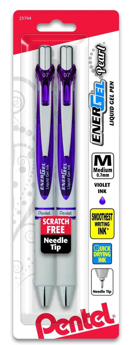 Pentel EnerGel Pearl RTX Retractable Gel Pen, 0.7mm Needle Tip, 2 Pack, Violet Ink | Smooth Ink Flow - main product image
