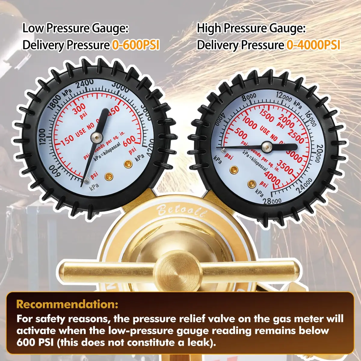 BETOOLL Nitrogen Regulator with 0-600 PSI Brass Inlet & Gauges | Durable, Accurate Pressure Control - view 5