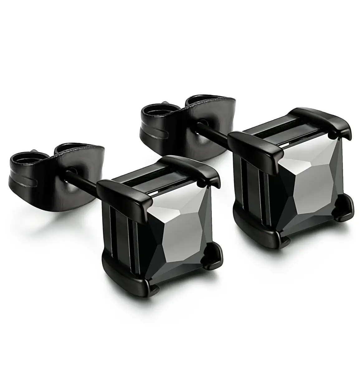 Jstyle Black Plated Stud Earring for Men 7mm Cubic Zirconia Earring Studs | Hypoallergenic Stainless Steel Jewelry - main product image