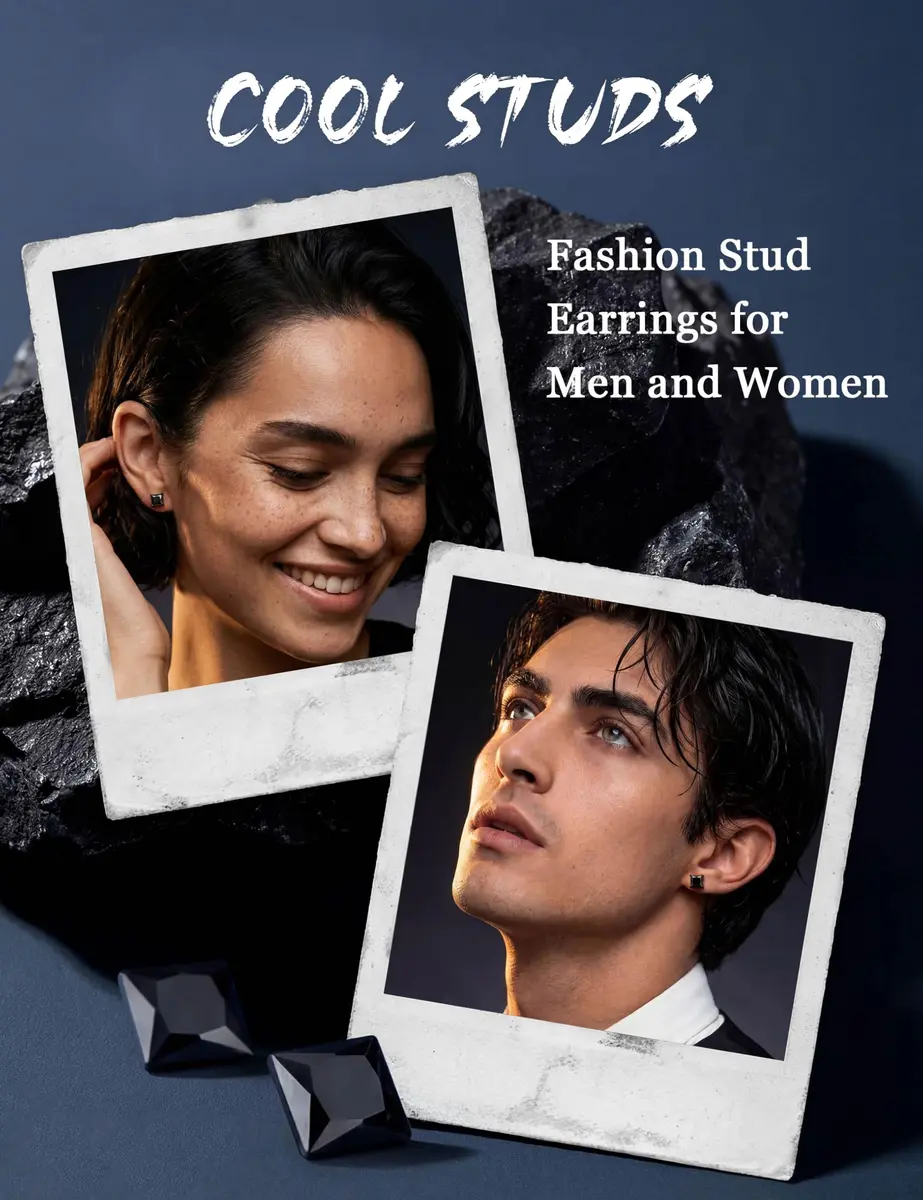 Jstyle Black Plated Stud Earring for Men 7mm Cubic Zirconia Earring Studs | Hypoallergenic Stainless Steel Jewelry - view 5